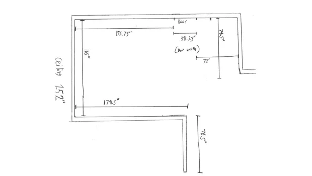 Original client hand-drawn design input sketch with field measurements for Modern Oak Estate Kitchen